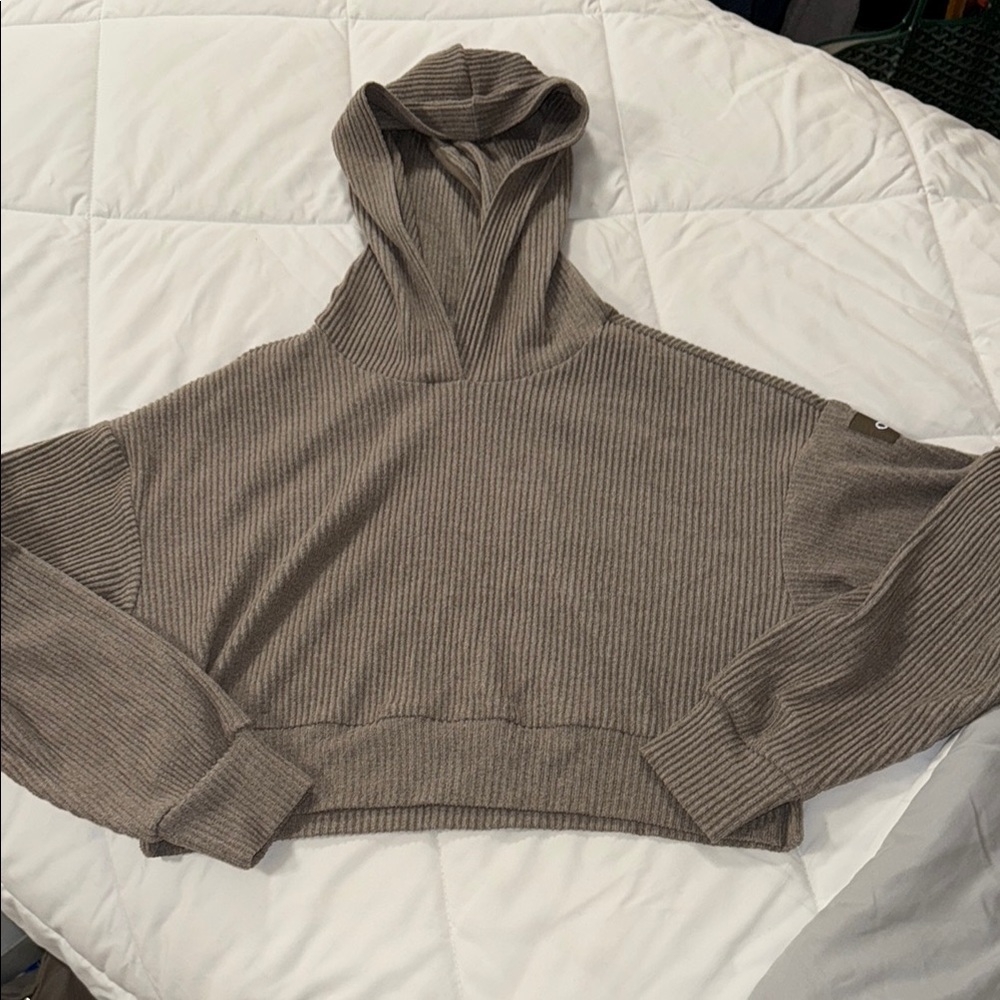 Alo Cozy Women's Hooded Sweater in Taupe